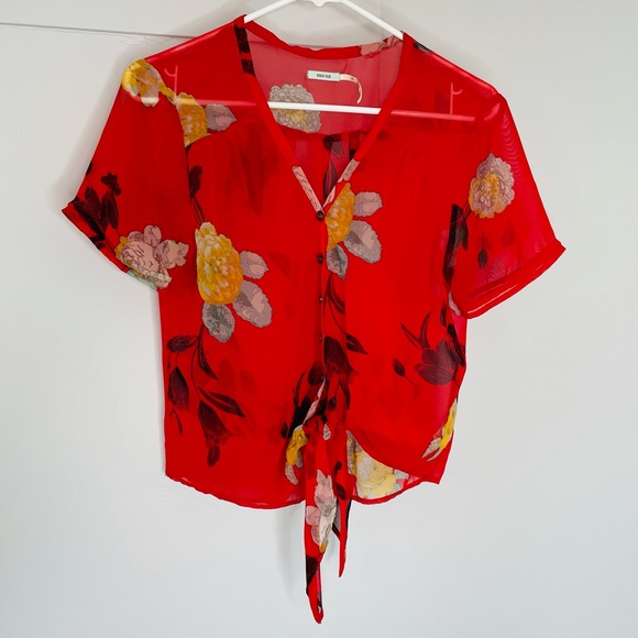 Urban Outfitters Tops - URBAN OUTFITTERS RED FLORAL PRINT BLOUSE SIZE XS